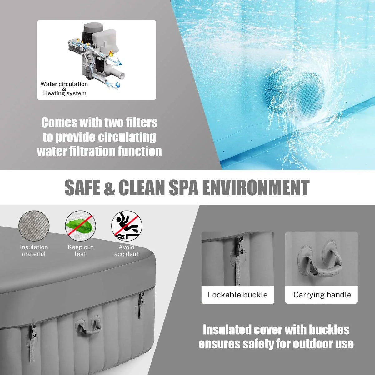 Hot Capacity Home Hidden 73''Inflatable Lockable with Storage Hot Spa 910L Jets, Person 130 Outdoor for Tub, 104℉, Max Indoor Mat, Tub Massage 6 Bag, Cover, Machine,