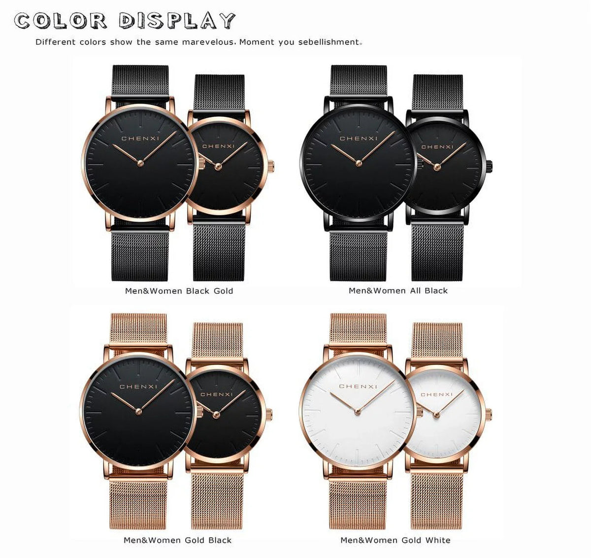 gold Fashion Rose Lover Ladies Watch thin Men Luxury Watches CHENXI Ultra Quartz Dress Woman Watch Elegant Brand Waterproof Top