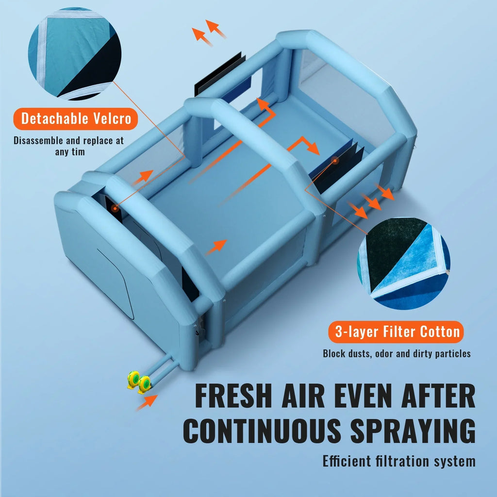 Booth Spray Paint Paint System 750W+950W Inflatable SKYSHALO with Car Filter Inflatable Booth Blower 26x15x11ft Tent