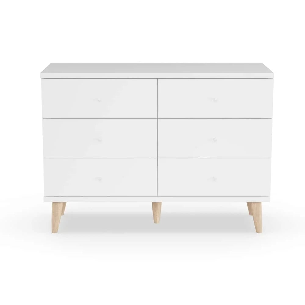 Knobs Dresser 6-Drawer Wide 47-inch DH by Modern with Denhour BASIC White Mid-Century
