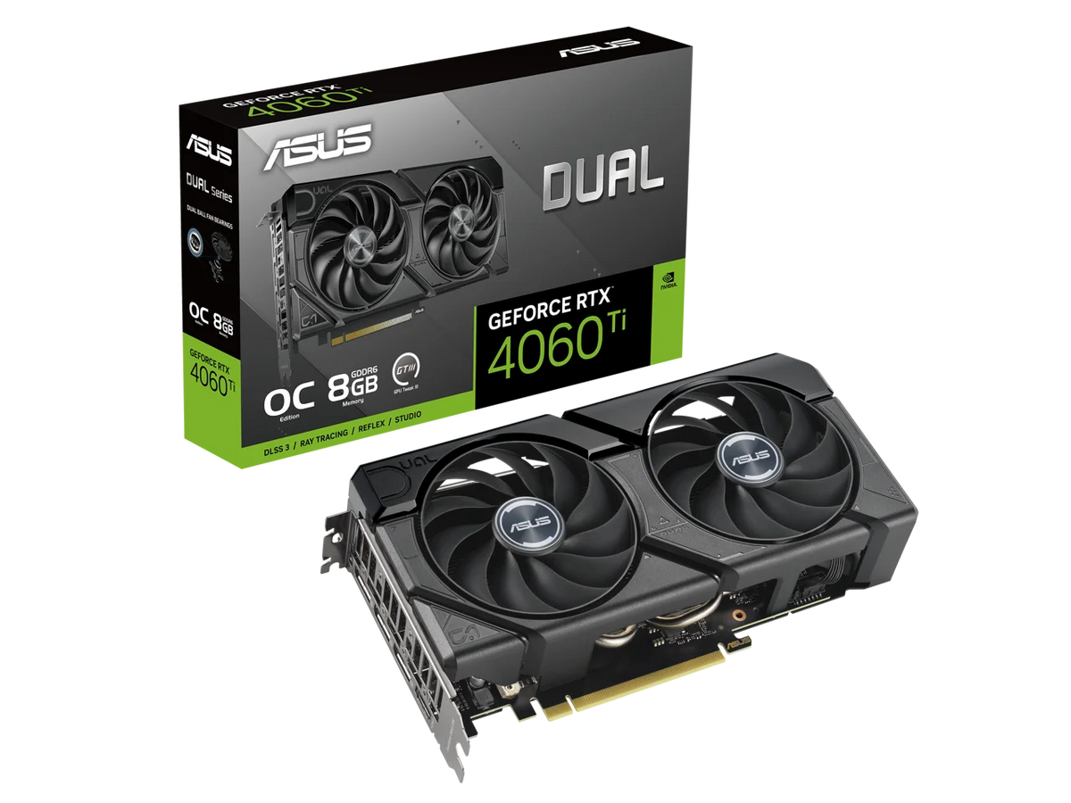 EVO Edition Dual Auto-Extreme GDDR6, DisplayPort Backplate, 0dB Axial-tech (PCIe RTX? Protective 4060 OC 8GB Ti DLSS technology, design, ASUS 3, HDMI 8GB GeForce Technology) 4.0, fan GDDR6 2.1a, 1.4a,