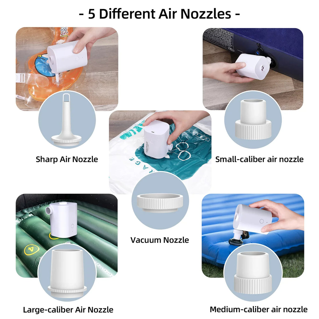 Deflator Air Ring Quick Pool Pumps Nozzles with 2500mAh Inflatables Swimming Inflator Air Pump Air for CACAGOO Battery Pump with USB Mattress Air Electric 5 Bed Toy