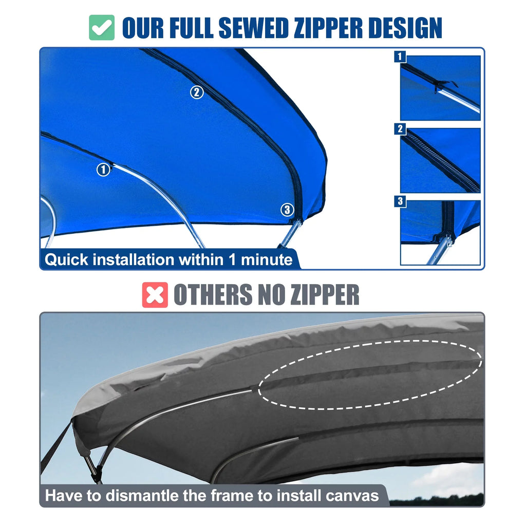 600D Steel 8"Lx54"Hx79"-84"W Hinges Top Bimini Deck Stainless Blue 4 Unique Bow Bargains