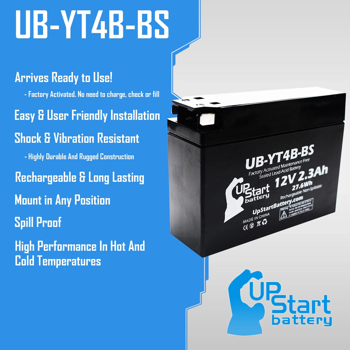 UB-YT4B-BS Battery SR400 Maintenance Factory for 5-Pack Yamaha - 2.3Ah, Activated, 400CC Motorcycle Battery 2005 Replacement Free, 12V, UpStart