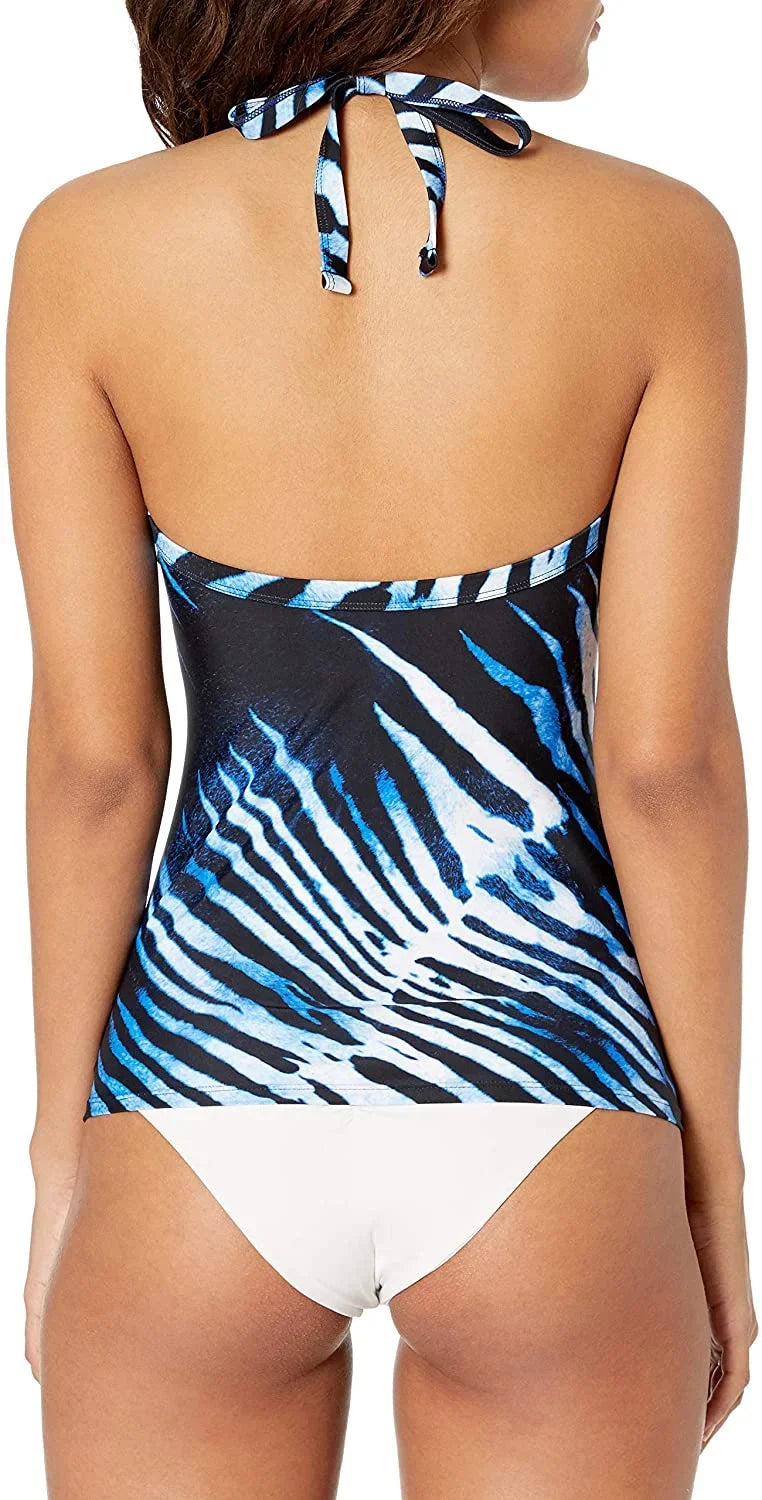 Lace-up Top, Swim Tankini Rachel US Roy BLUE Halter ZEBRA Small