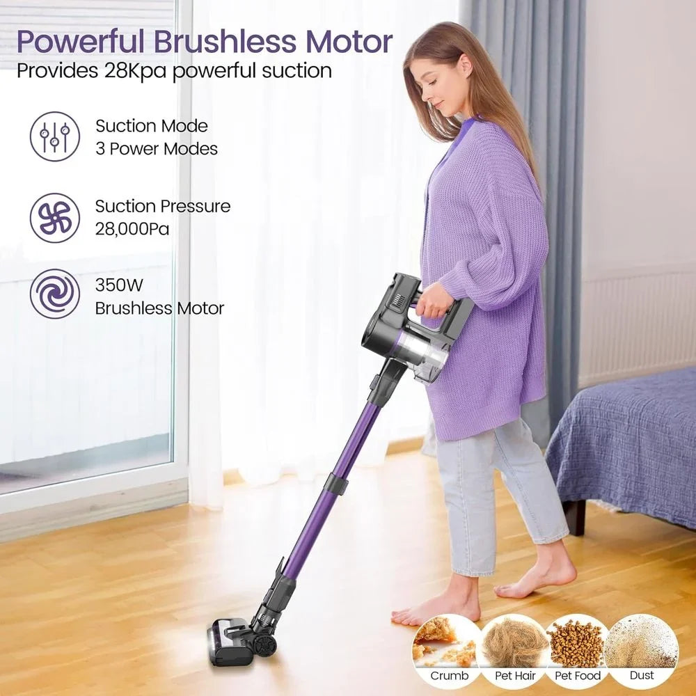 50min Vacuum Runtime, Cordless Carpet for with 28Kpa Purple) with Pet Home Powerful Hair (Midnight 6-in-1 350W Cleaner, Stick Lightweight Suction, Vacuum Vacuum Rechargeable Floor Vacuum Cordless
