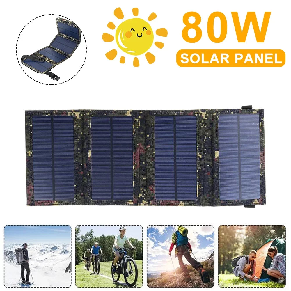 Panel Outdoor Bank Charger Solar Power Paddsun Phone 80W Camping Folding USA Hiking USB