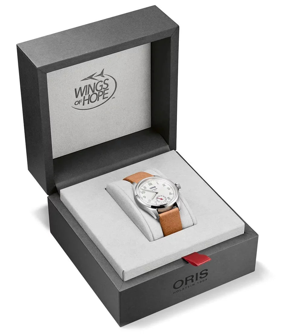 Steel Dial Crown Wings Beige 401 Edition Limited Big Watch Of Mens Strap Stainless Hope 7781 Automatic Leather Oris 4081-Set White