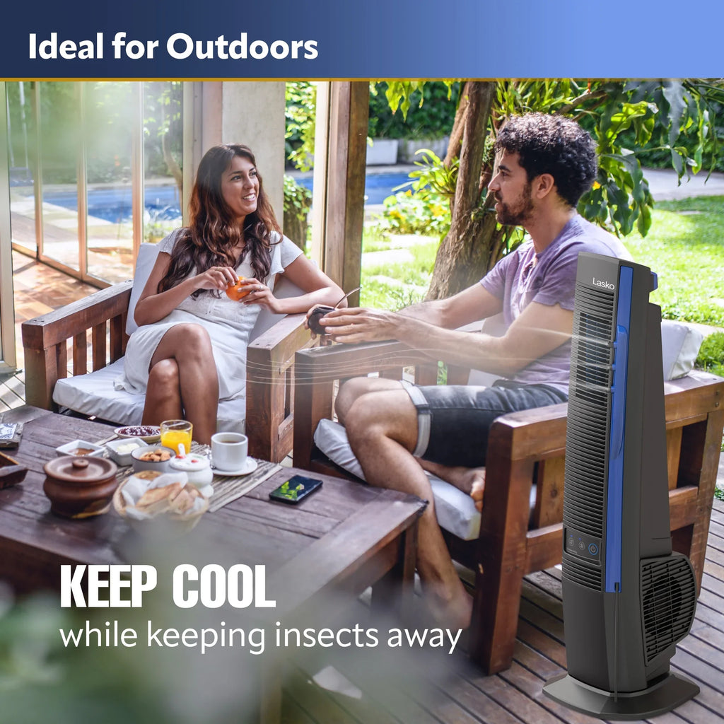 Misto 4 Misting Outdoor Foot 42” Black 10 Speeds, Power Lasko Cord, Fan Tower with YF300,