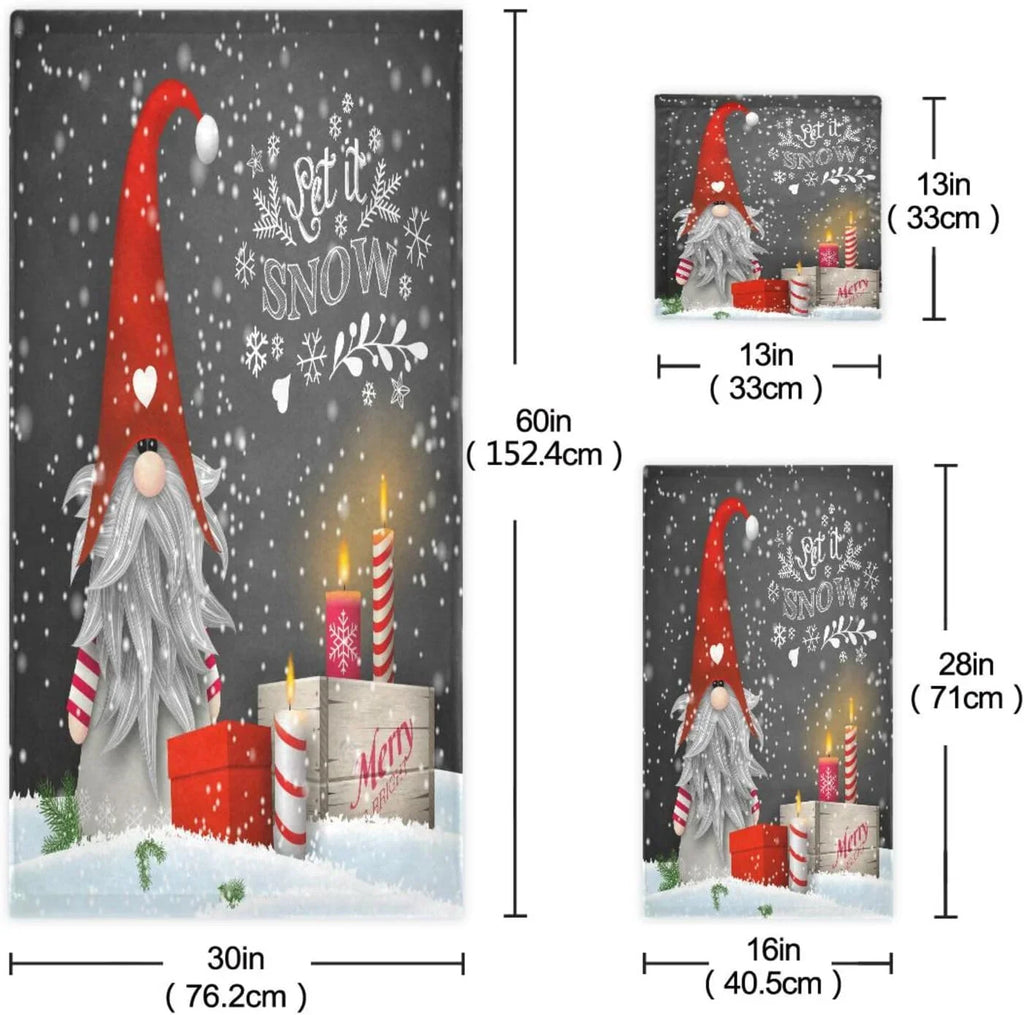 Absorbent of Hand Towel and Washcloth Soft Gnome Bath Towels 3, Set Spa Christmas Gym Towel, with Wellsay Bathroom Towel Hotel for Highly