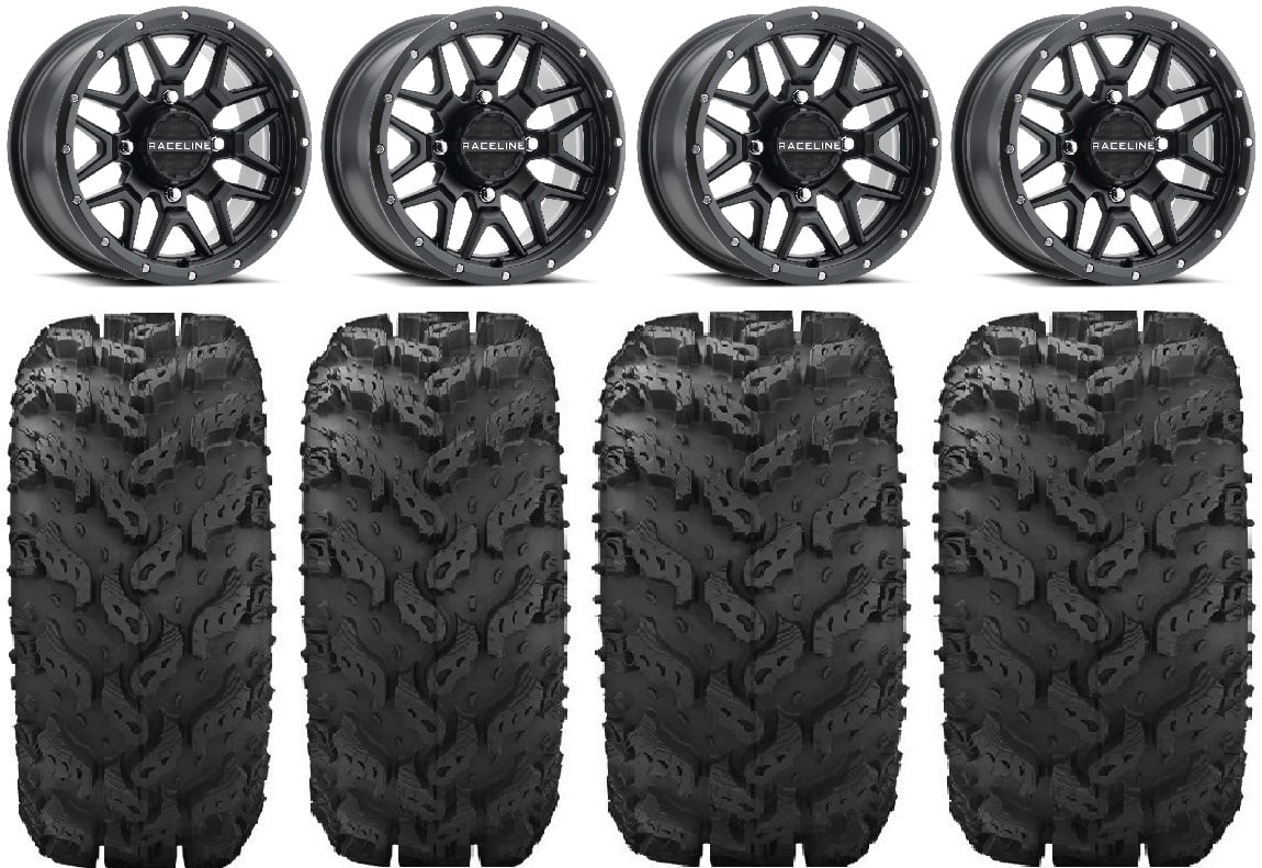 Krank Reptile Tires 27" Kawasaki Black Mule Pro Wheels 14" Raceline FXT