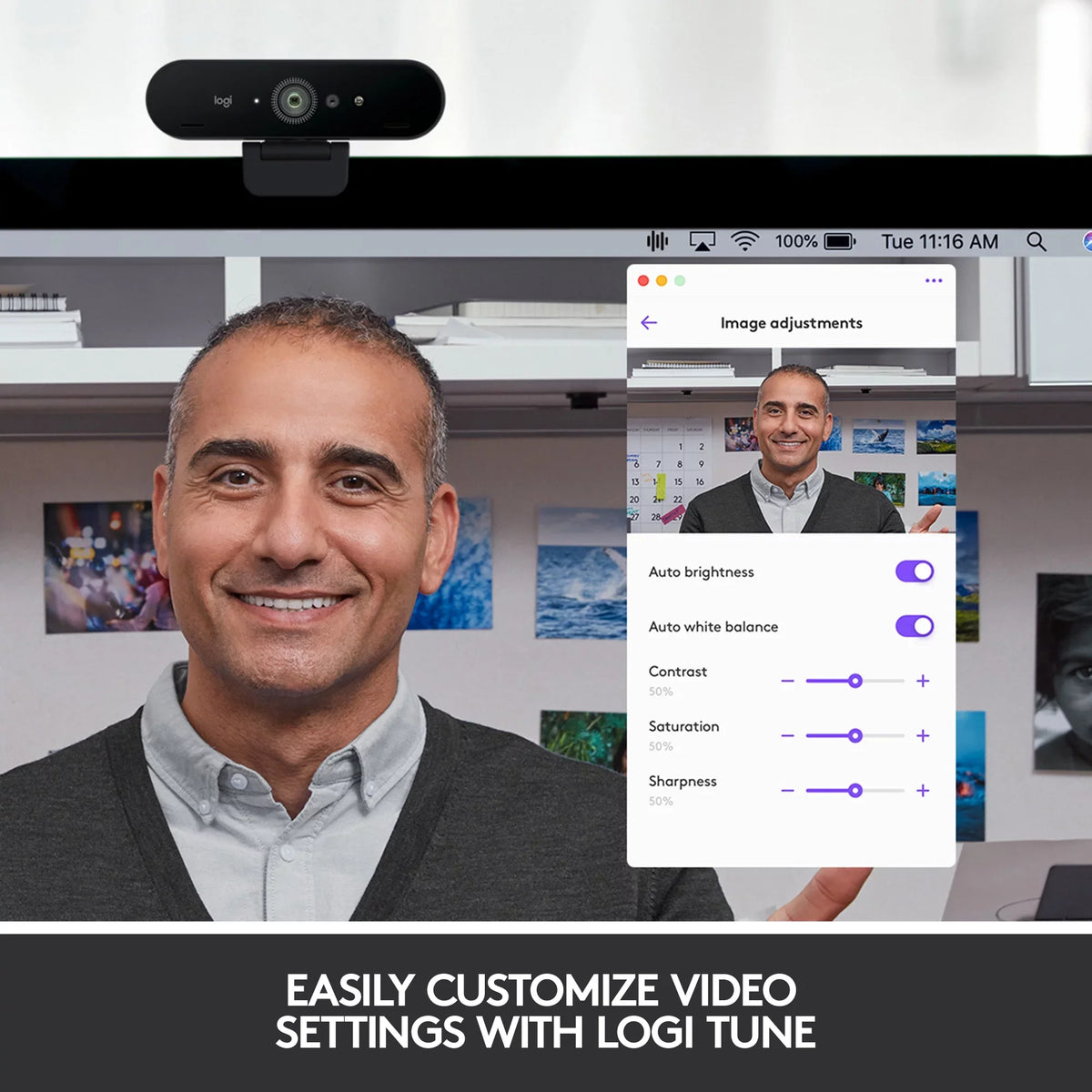 Logitech Noise-Canceling Webcam with and Pro 4K HDR Black Mics,