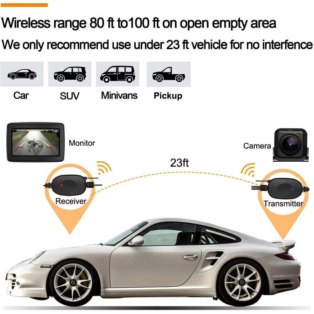 HD Monitor Camera Rear System Portable View 4.3 Car Backup Wireless Parking Vision+ Night