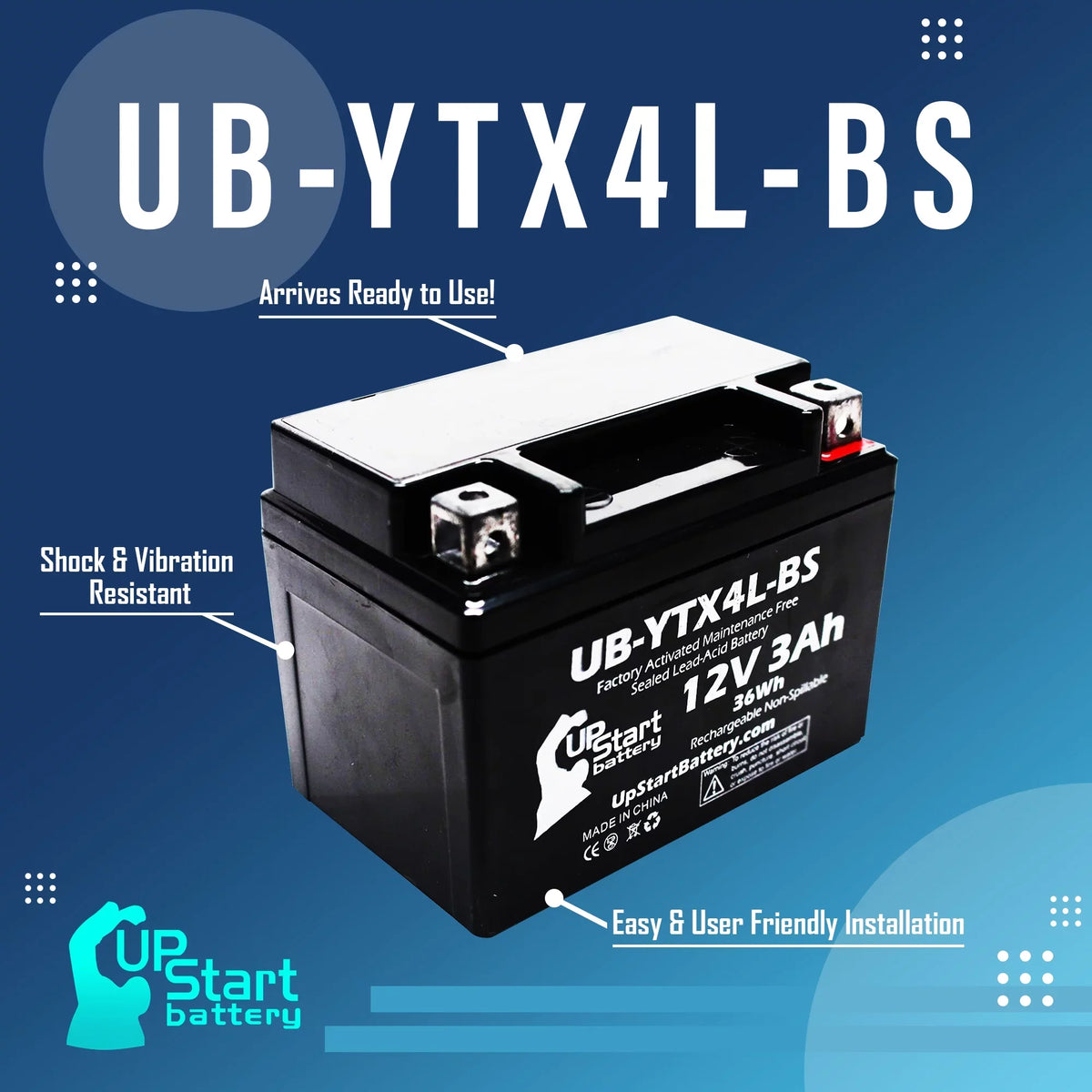 UB-YTX4L-BS Bombardier Maintenance 3Ah, 90CC 2-Pack Activated, Quest Factory - DS90, (Can-Am) 2008 Replacement Free, 12V, ATV DS90F, Battery