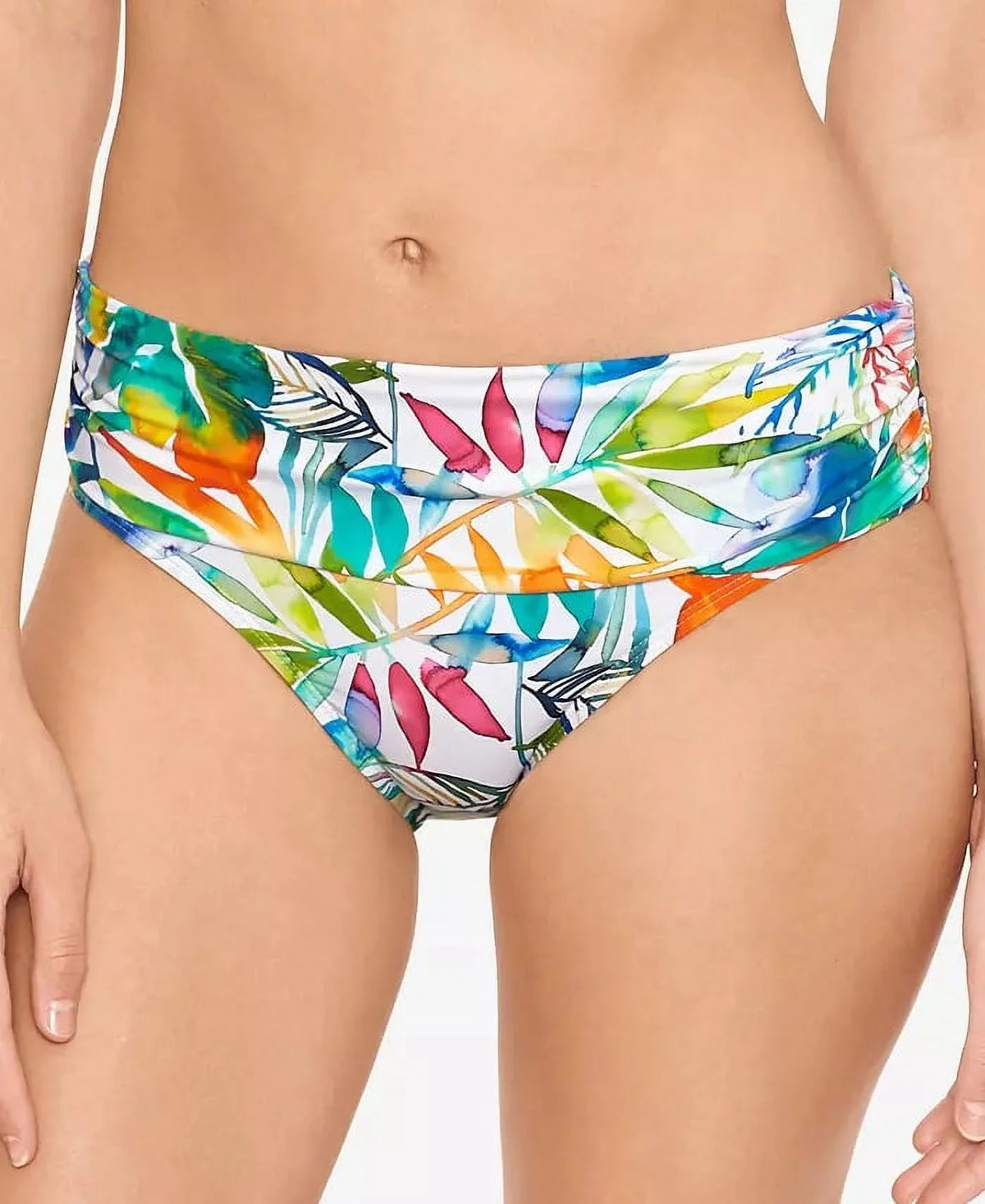 Ralph Wide Lauren Women's Hipster Tropical Caribbean Blue Size Bottoms Shirred 4 Banded