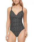 Twist Tummy Front 4 Klein Black Calvin Size Swimsuit Women's Control Piece One