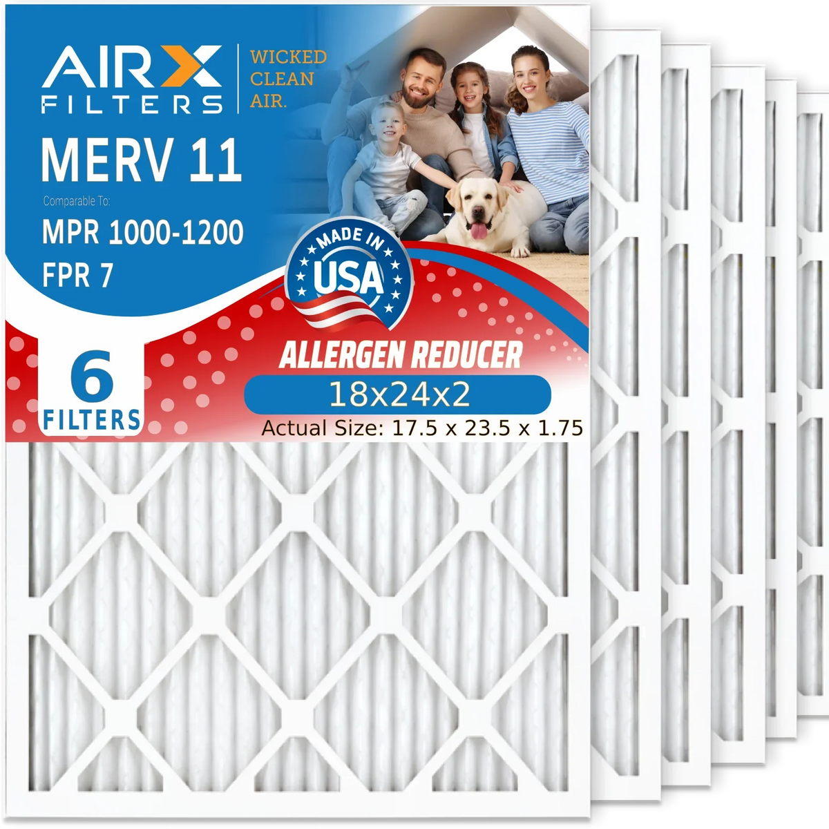 FPR CLEAN Filter 1000, Filter Air Comparable by Premium Pleated MPR 18x24x2 FILTERS MERV AIRX USA WICKED HVAC to Conditioner 18x24x2 Filters MPR Air 11 AIR. 1200 6 7 Pack Electrostatic & Furnace Made