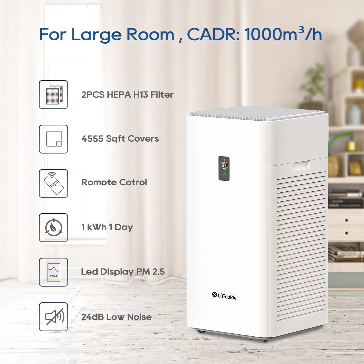 0.01 Microns PM2.5 Large Room Air Low Of Purifier, For Monitor, Bedroom, H13 Pet Lifubide Coverage,24dB Smart True Air Dander、Smoke、Odor、Dust， 99.99% Particles, HEPA,4555 Sq.Ft Removal Noise Purifier