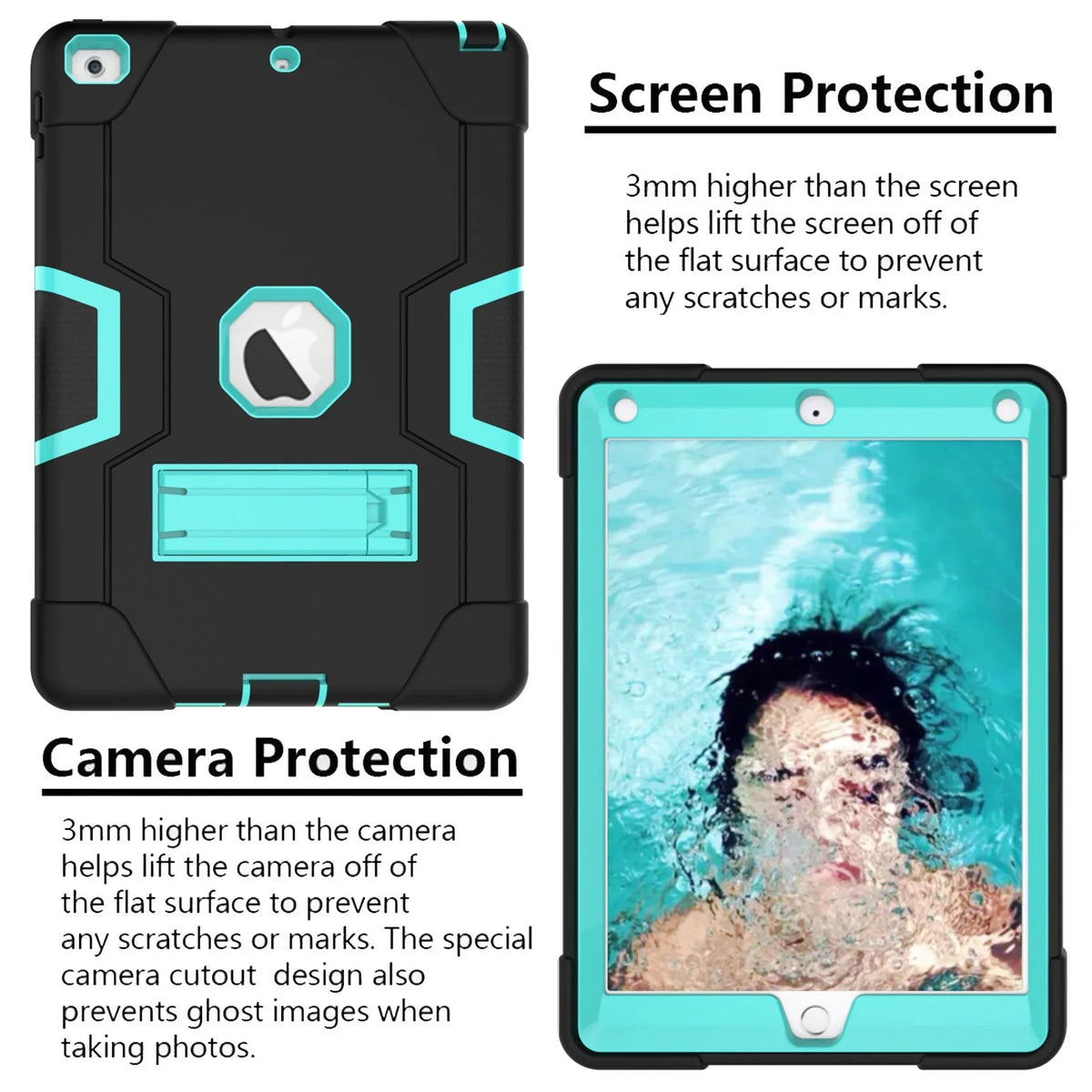 Armor 2018 A1823 2017/2018 Protective for Allytech 6th/5th 9.7 Layer Defender for 2017,iPad New (Black/Aqua) A1954 iPad Case,Three 9.7 A1822 Cover Apple Case iPad Shockproof Generation Case A1893