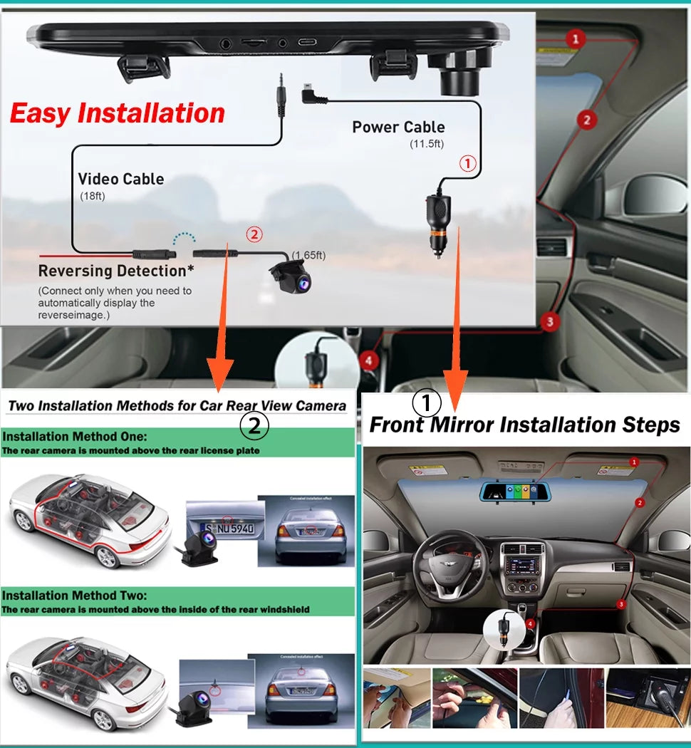 Mirror Vision, Cam WDR Camera, Parking Waterproof FHD Erago Full Moniter Backup Night Screen G-Sensor, , and for Touch Front Rear Rear Camera, 1080p View Dash Car