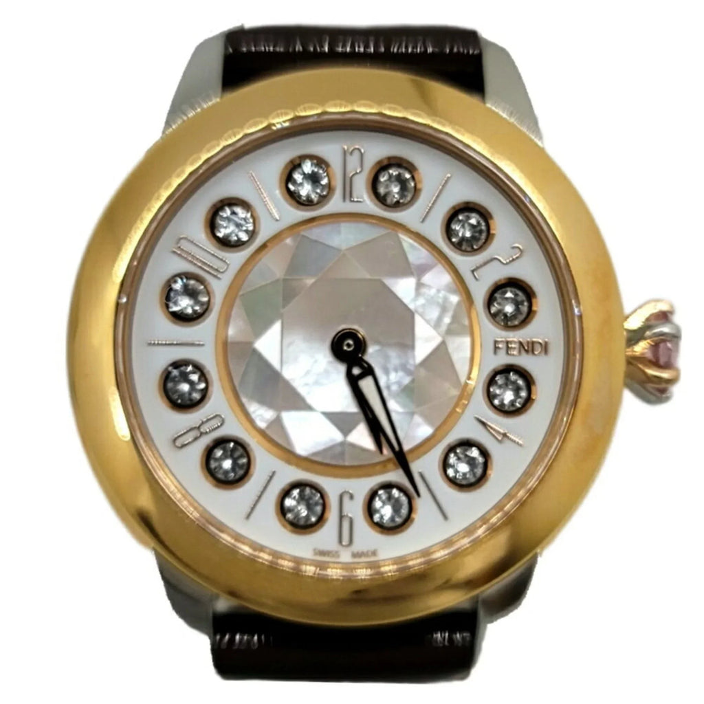 New) FENDI SS Fashionable Women's Topaz Belt Black 3 Shell Eye (Like Shine Brown Quartz Watch Enamel Spinel Pre-Owned Fendi Colors Clock