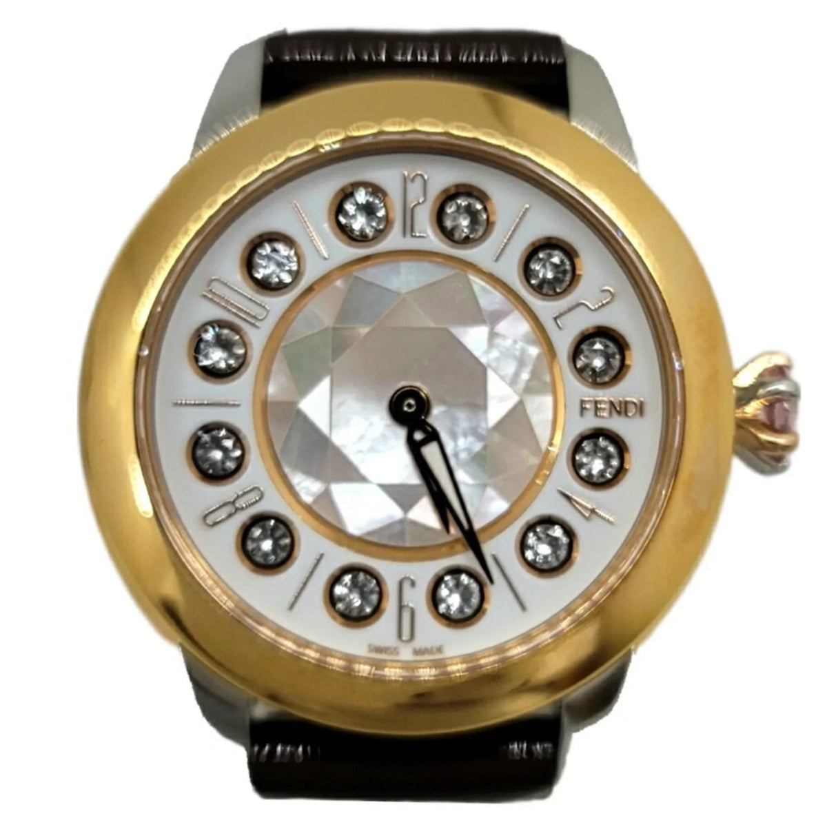 New) FENDI SS Fashionable Women's Topaz Belt Black 3 Shell Eye (Like Shine Brown Quartz Watch Enamel Spinel Pre-Owned Fendi Colors Clock