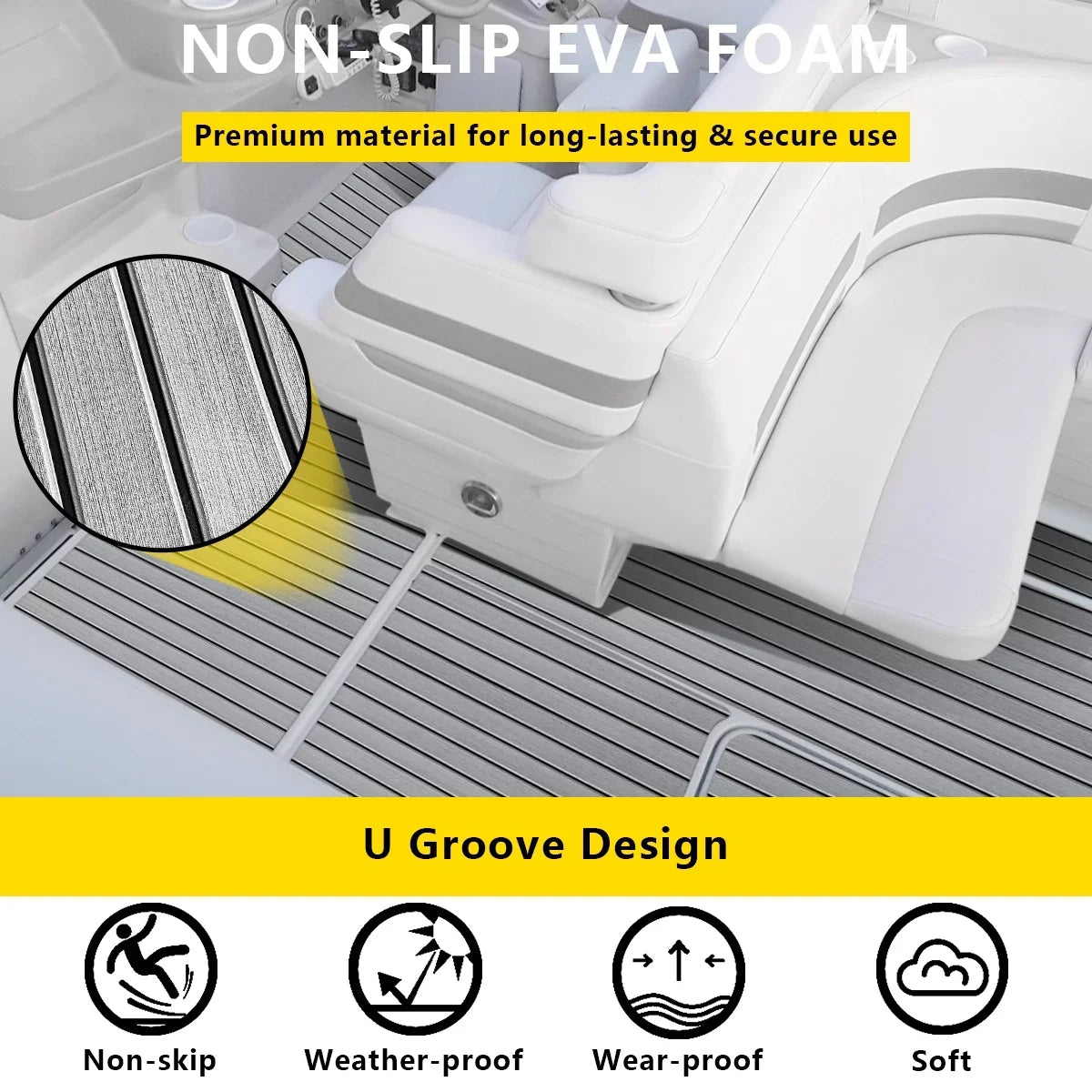 35" Boat Self-Adhesive Teak Non-Skid Mats/Decking Deck Foam Decking Sheet/Carpet Sea for Marine 94"x Faux Flooring RV Fits Pad Boat EVA Yacht HJDECK