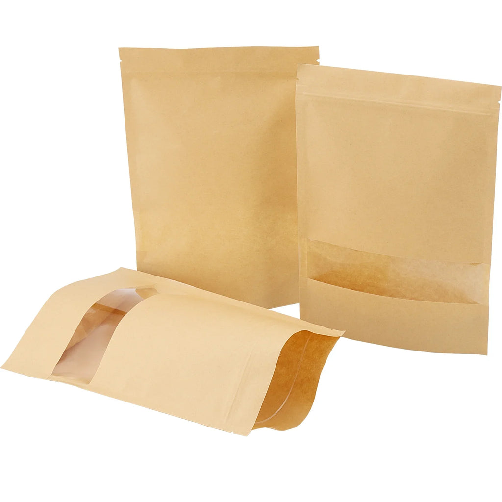 Kraft x Food, KOHAND 10 for Bags Kraft Up Windows, Bean, Nut Pouches Inch 7 Stand Pcs 200 with Resealable