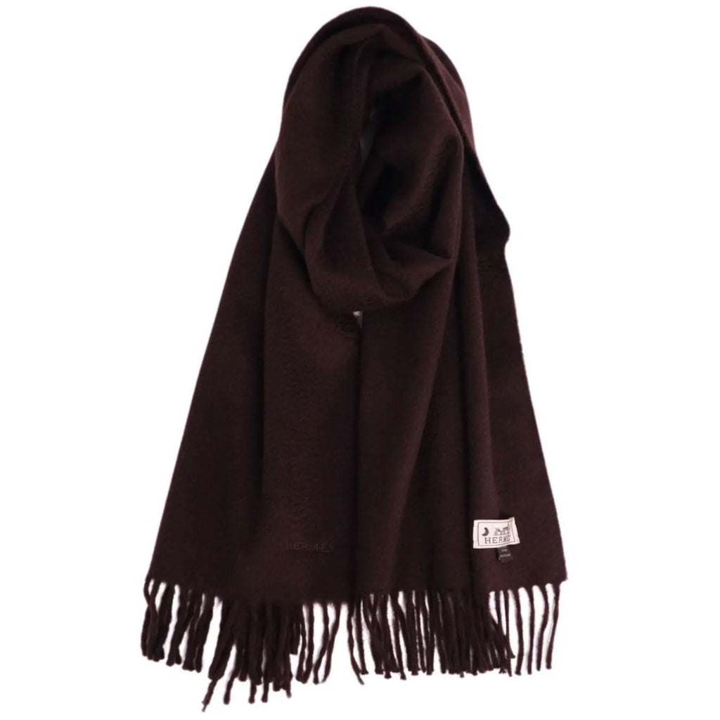 dark cashmere women's (Good) men's 100% scarf HERMES brown Pre-Owned embroidery