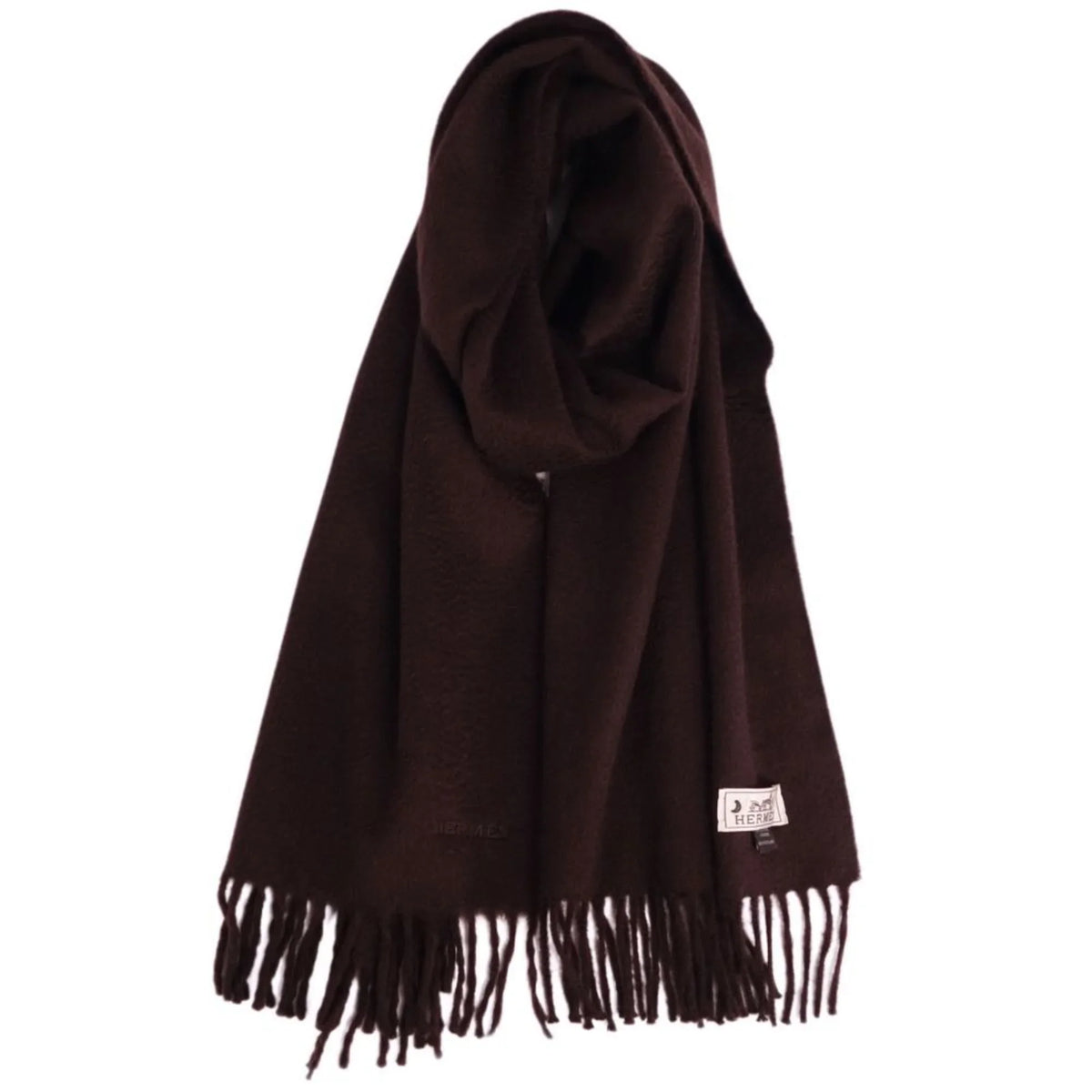 dark cashmere women's (Good) men's 100% scarf HERMES brown Pre-Owned embroidery