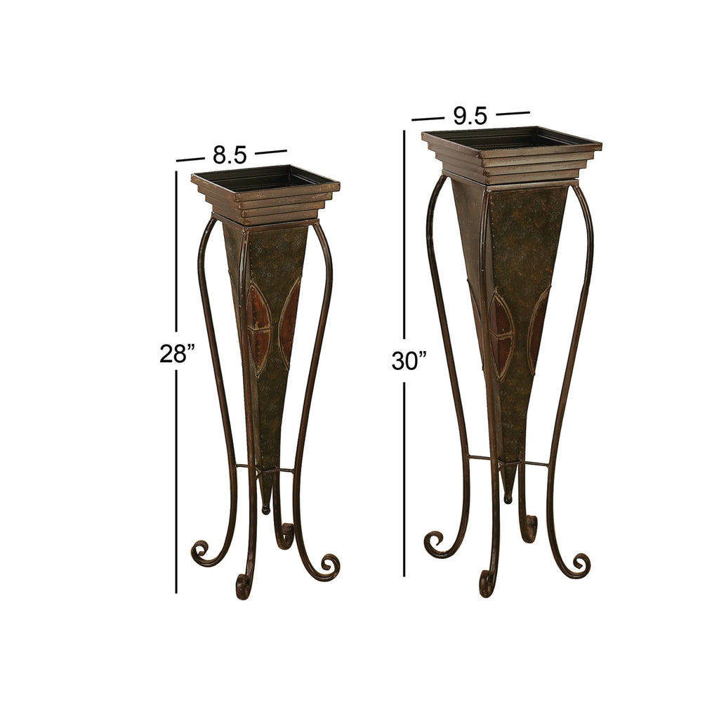 (2 DecMode Outdoor 28"H Indoor Count) Stand Planter Metal Scroll with Brown 30",