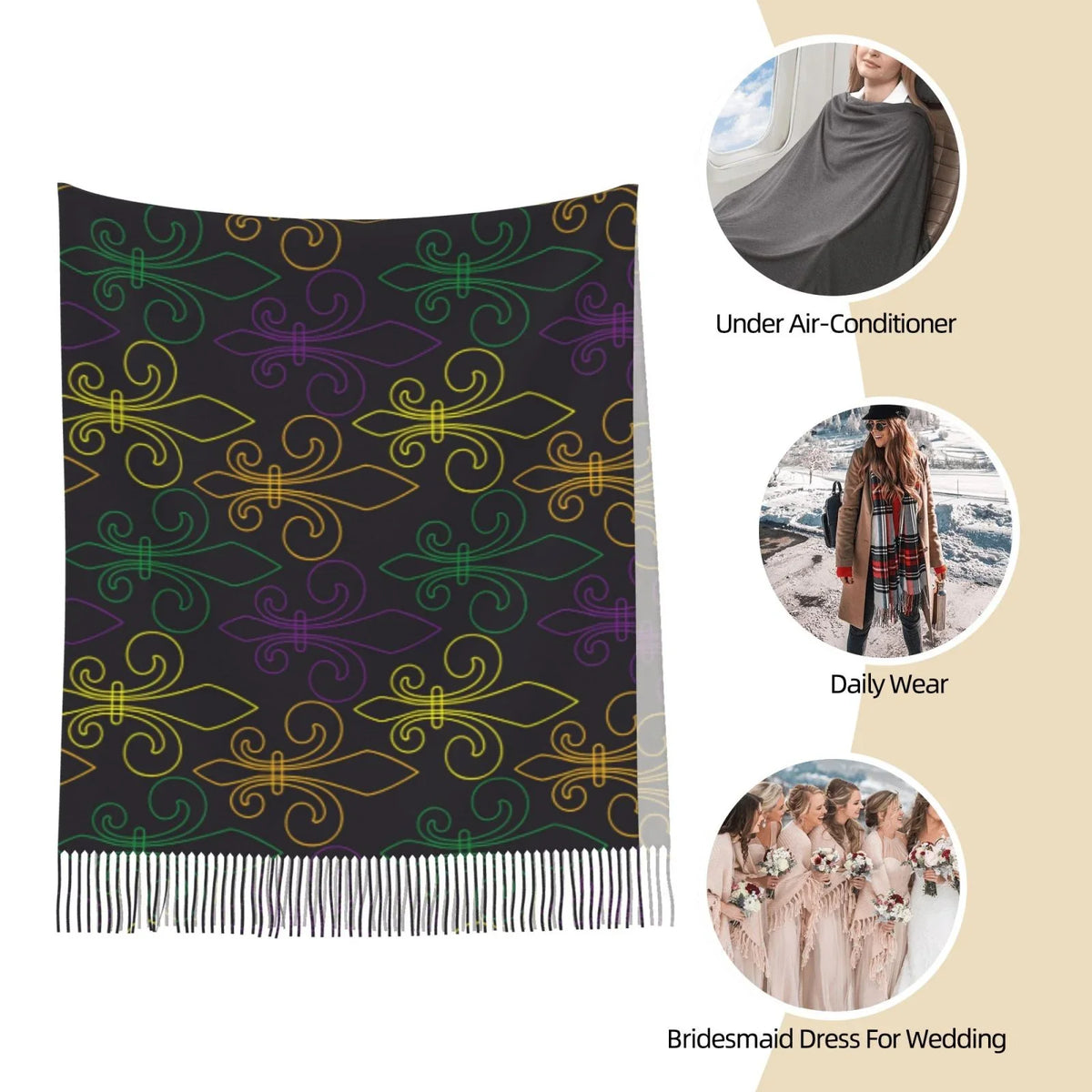 Feel Large Print Soft Cashmere Gras Women Bingfone Scarves Scarf Elegant Winter Mardi Shawl Warm Carnival Wrap For Art Gifts-