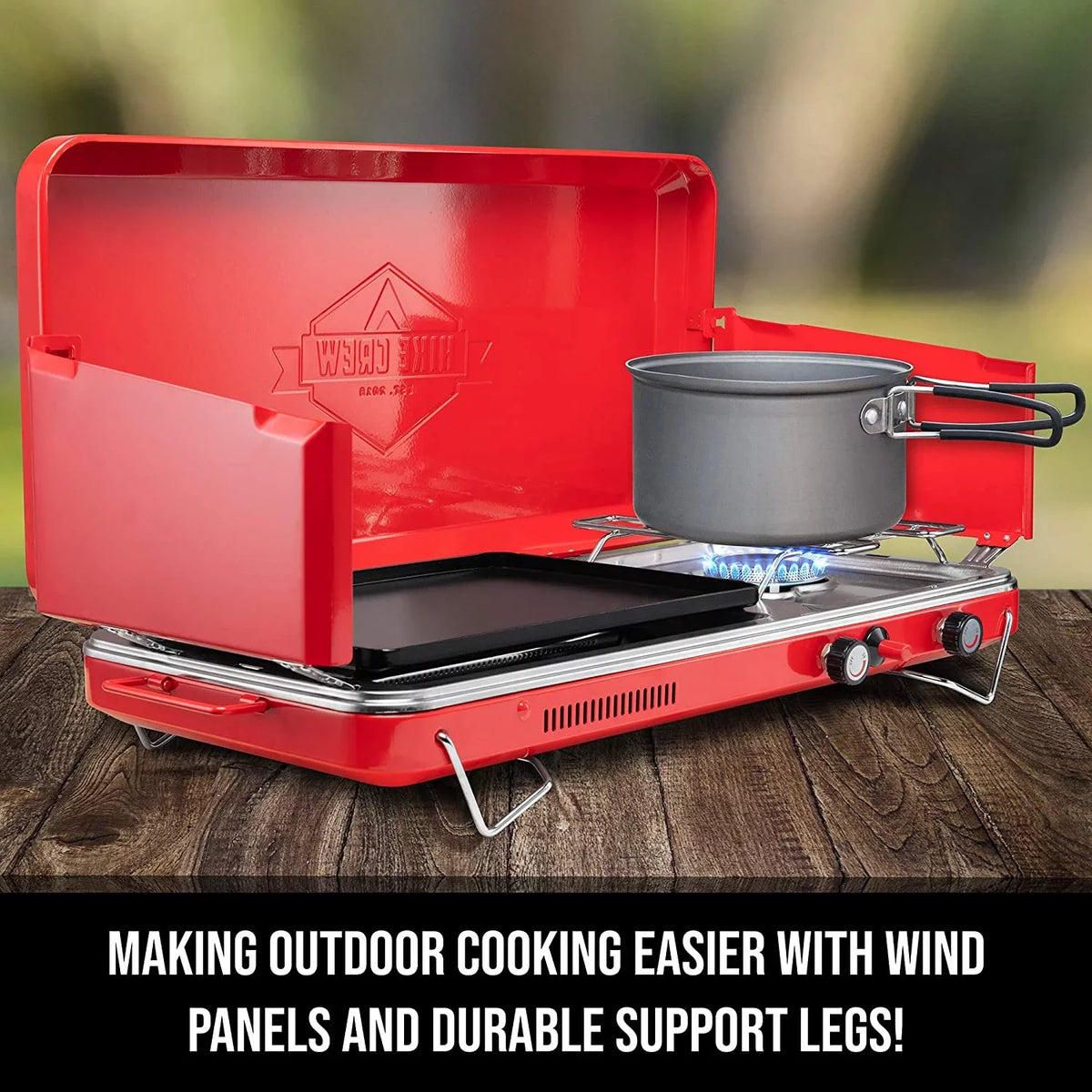 Hike Grill/Stove, Crew, 2 Burners Propane Gas Camping Stove, 2in1 Portable