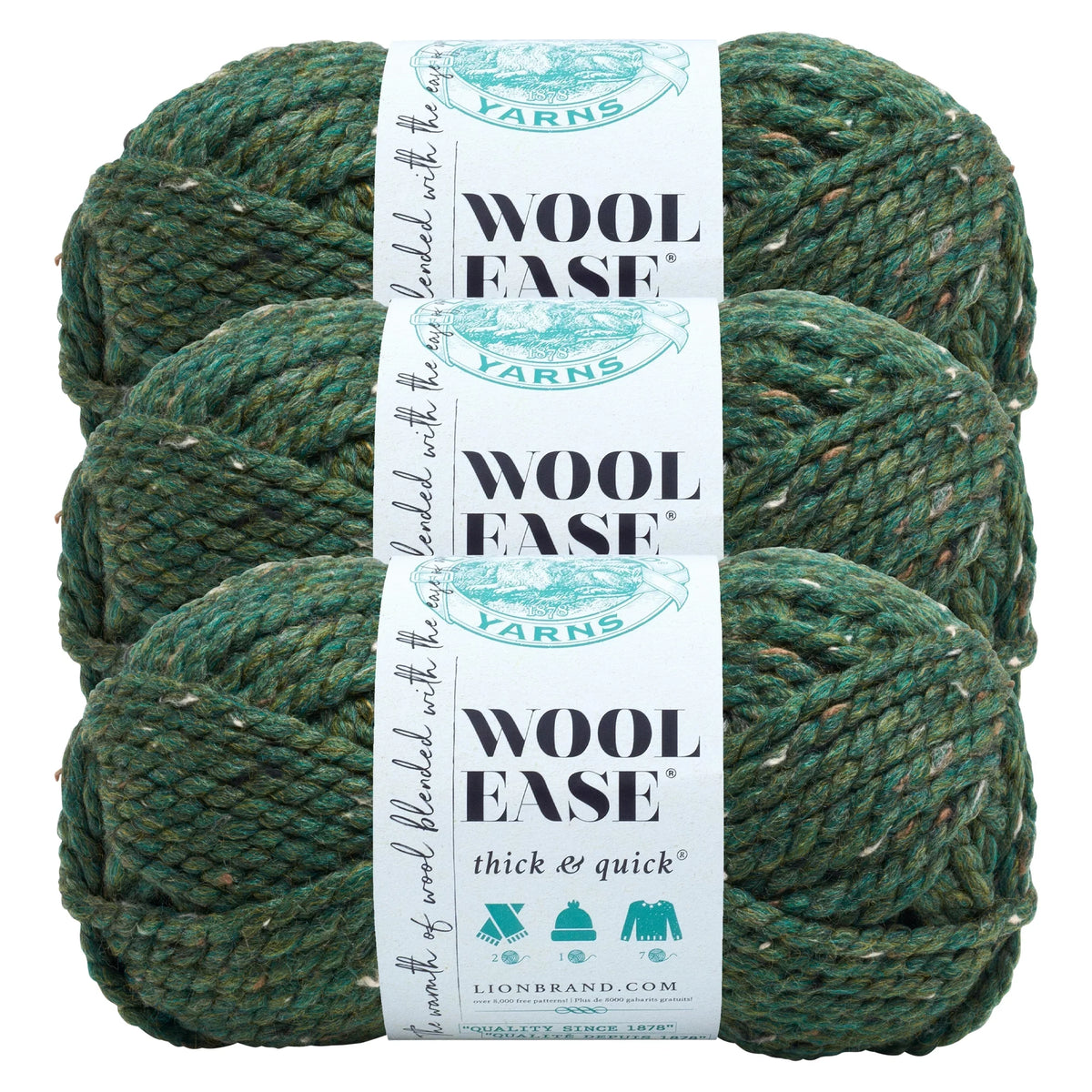 Green Bulky Lion Super Brand Acrylic, 3 Quick & Wool-Ease Kale Pack Wool Yarn Thick Yarn