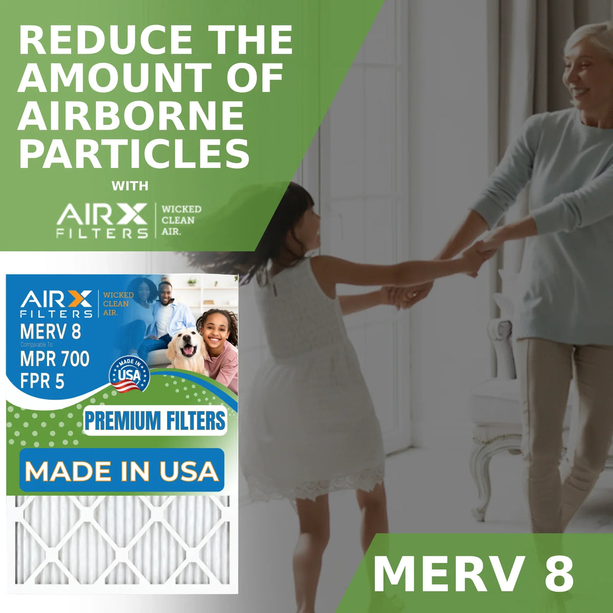 16x25x5 5 Compatible 700 WICKED by with 16x25x5 FILTERS MERV Filter & to USA Made ReservePro Furnace Comparable AIRX Air 2 Pack FPR 8 Premium 4511 AIR. CLEAN Filter MPR