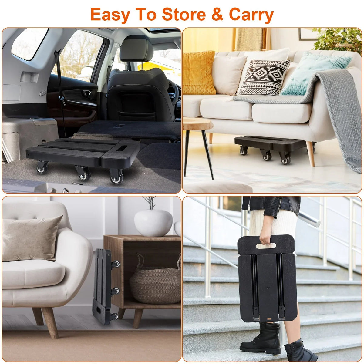 Dolly Cart Platform 165LBS Duty Folding Utility Luggage Cart Hand Heavy Handle 1 Black Truck Ropes iMounTEK Elastic Retractable with Luggage for