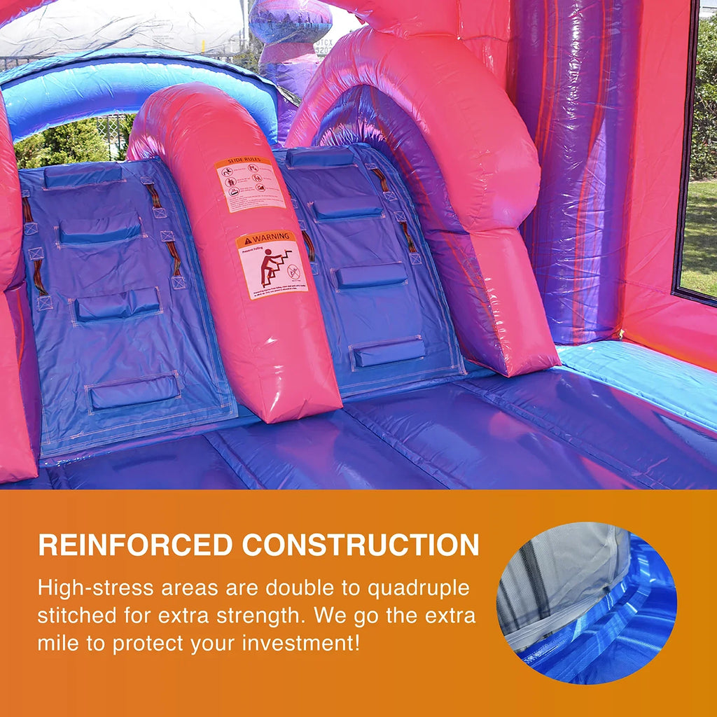 Includes Bouncer Blower, Stakes Inflatable Use, Wet Storage, and Kids, for Purple Dual Duty Dry Playset, Grade with Adults Pink Commercial JumpOrange and Heavy Princess Blowup Slide,