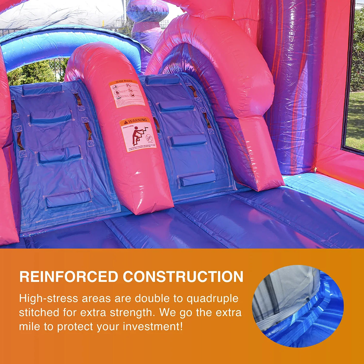 Includes Bouncer Blower, Stakes Inflatable Use, Wet Storage, and Kids, for Purple Dual Duty Dry Playset, Grade with Adults Pink Commercial JumpOrange and Heavy Princess Blowup Slide,