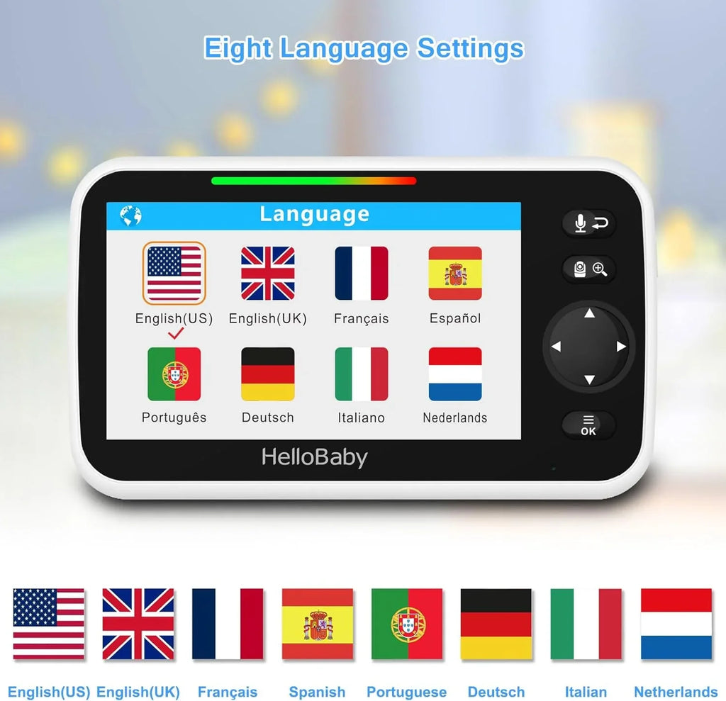 Lullaby, and 5 Baby Video 5" Screen, Mode Audio Two with Night VOX HelloBaby Camera, Camera LCD and Monitor Temperature Way Infrared Display, Vision, Audio, inches Monitor Color