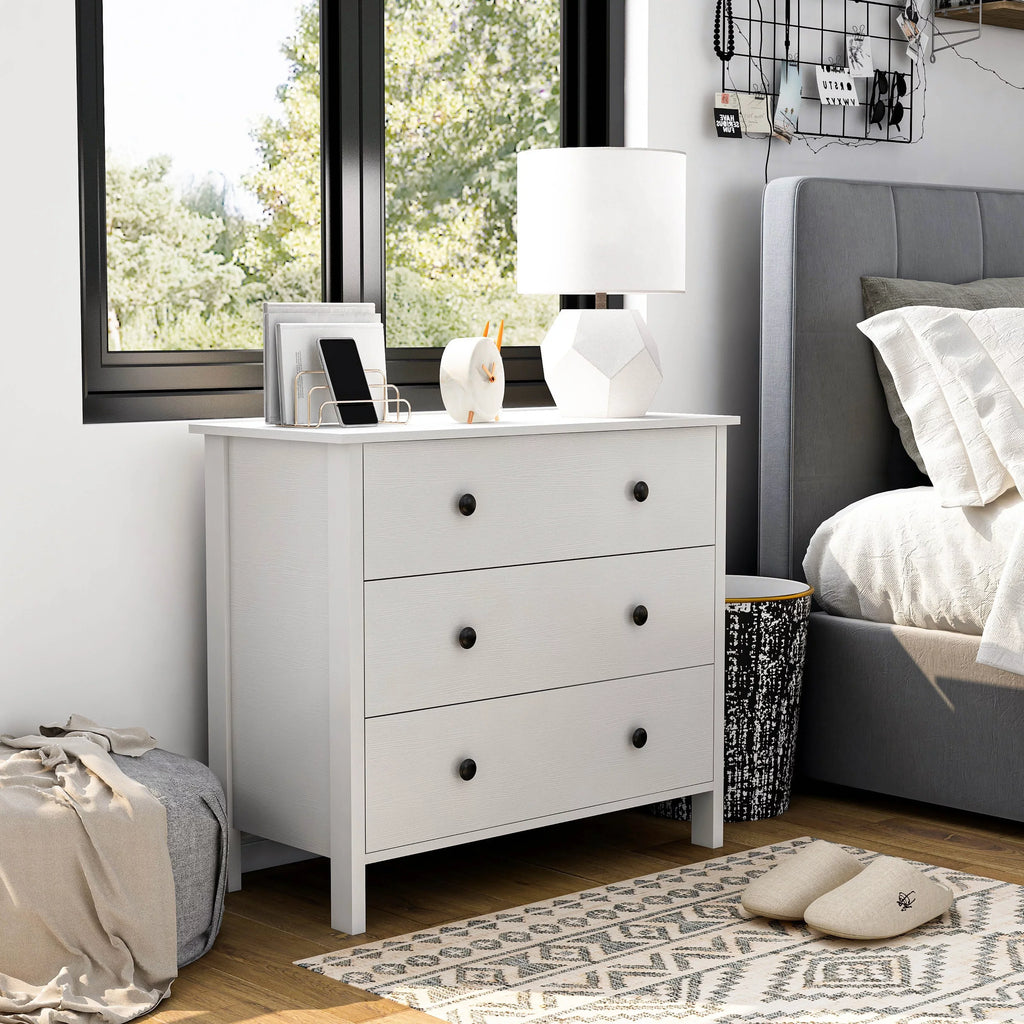 White Youth 34-inch Wide DH Denhour by Dresser BASIC Transitional Marble 3-Drawer Neutral