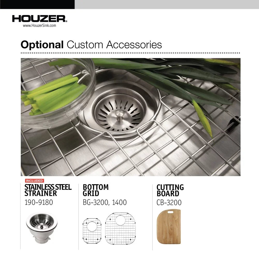 32-1/2" 14-15/16" 32-1/2" Bowl 18-1/2" MC-3210SL-1 Undermount x Houzer Stainless Double Sink x 20-11/16" Steel Kitchen 70/30 x