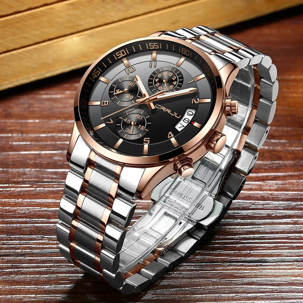 Watch relogio Chronograph CRRJU Luxury Business Steel masculino Mens Watches Fashion Watch Waterproof Quartz Men for Stainless