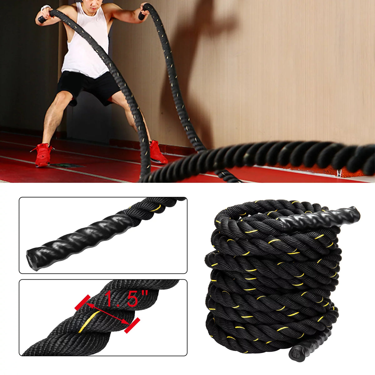Power Strength Workout Training Conditioning Rope Battle Length Gym Combat Fitness 50Ft Ropes Exercise Undulation