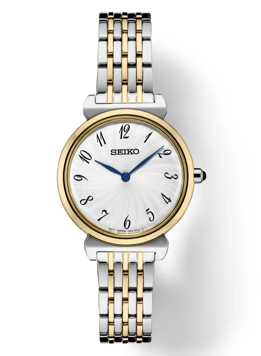 Essential Tone Steel Stainless Seiko Two Dial SFQ800 Women's Watch Quartz Arabic