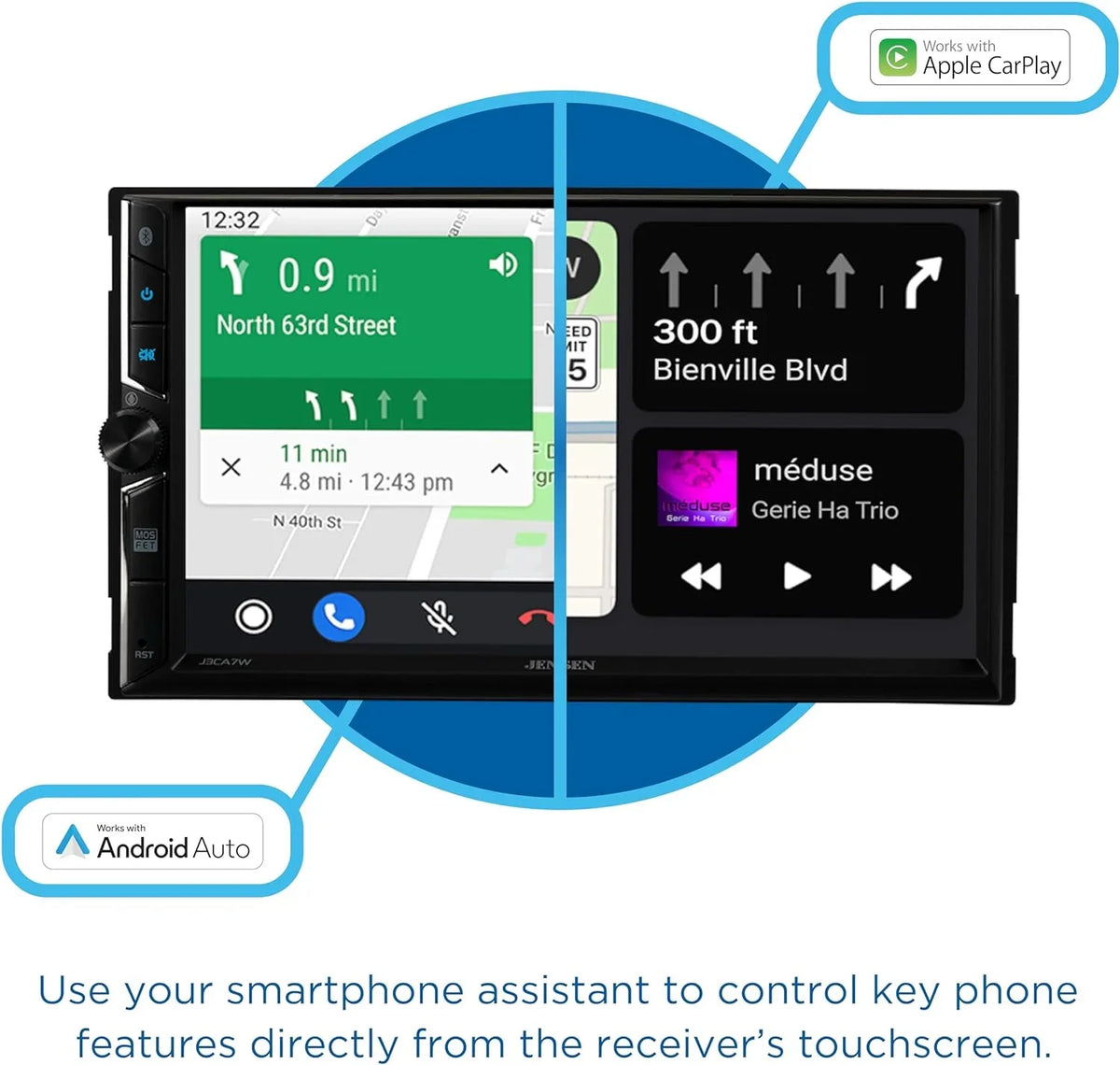 DIN Double Radio, Stereo Apple Jensen Android 7-inch Wireless, J3CA7W New CarPlay Car or Certified Wired Auto,