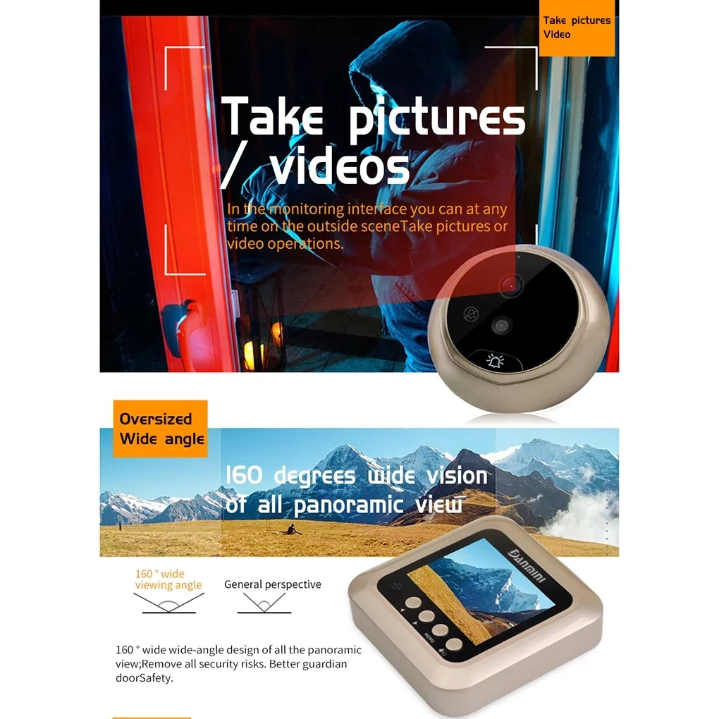 Bell Security inch Video Disturb Vision 2.0MP Wide 2.4" W5 Drilling Camera No Eye Angle Cam Viewer Peephole Night Door Door Need Doorbell