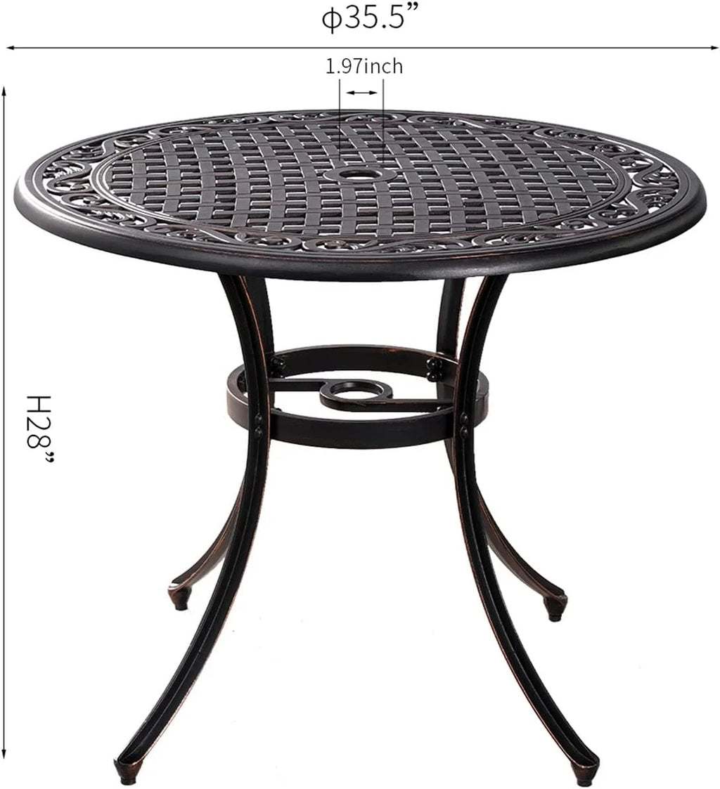 Garden, Table Umbrella Table Patio Porch Cast Inch Aluminum with Patio, Outdoor Table, Hole,Round Bistro for Patio Dining Dining 1.97" 35.5