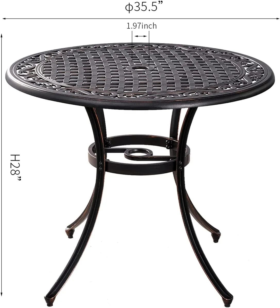 Garden, Table Umbrella Table Patio Porch Cast Inch Aluminum with Patio, Outdoor Table, Hole,Round Bistro for Patio Dining Dining 1.97" 35.5