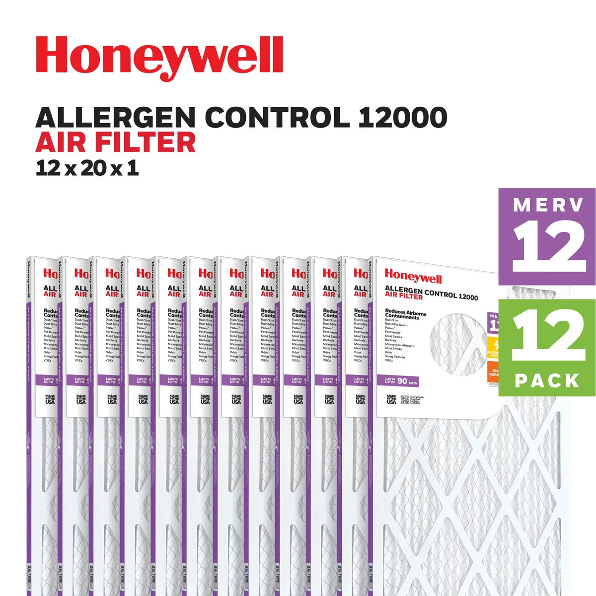 12x20x1 12 Furnace MERV Filter HVAC Air Pleated Honeywell -12 Pack