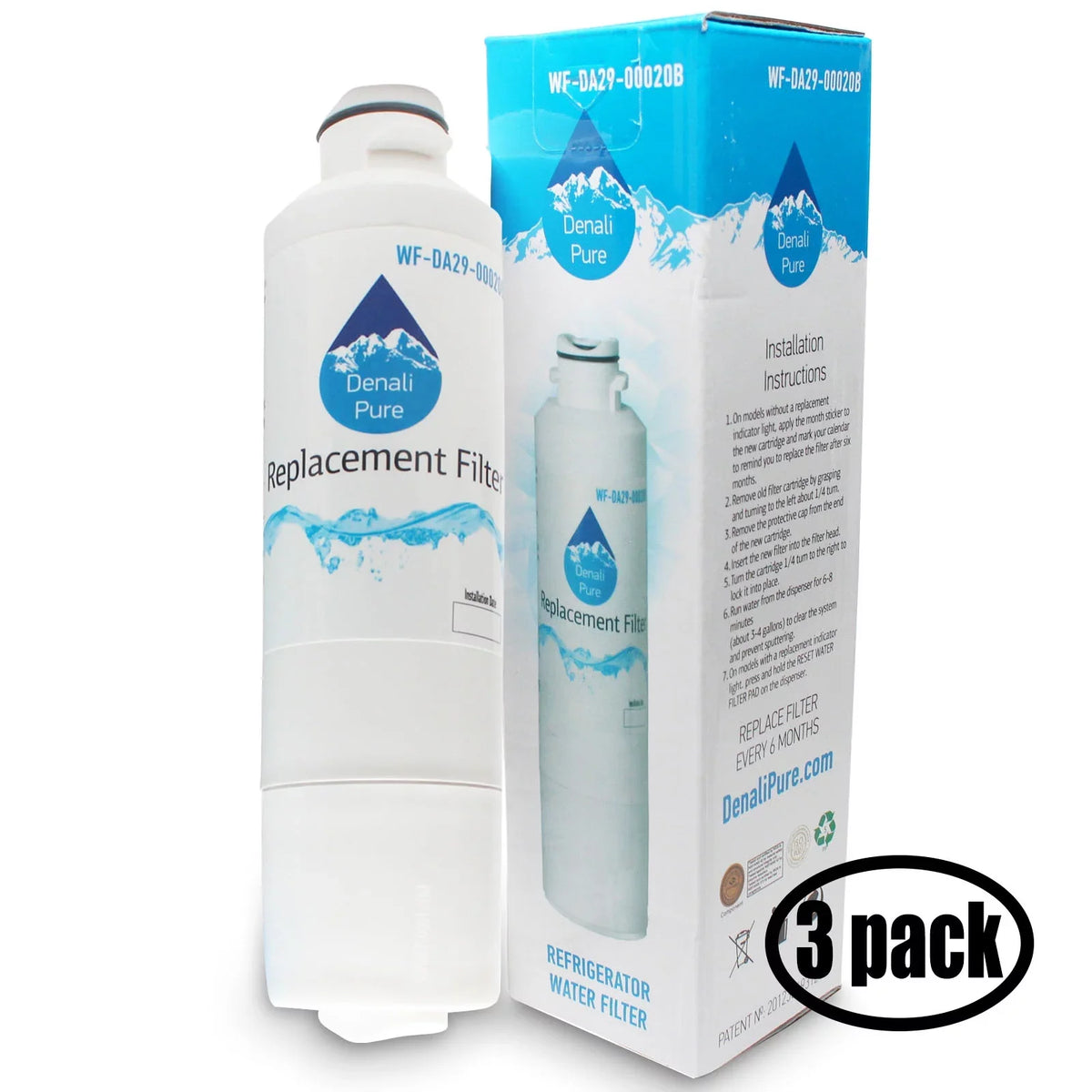 Water Filter with Water Samsung DA29-00020B, for Replacement 3-Pack Refrigerator Fridge RSG307AAWP/XAA Cartridge DA29-00020A, Filter Compatible Samsung HAF-CIN -